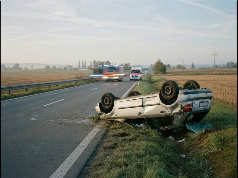 Accident grav lângă Aeroportul Oradea: o mașină s-a răsturnat în șanț pe DN 79