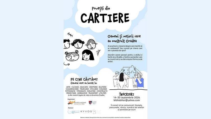 Afiș Povești din cartiere — Biblioteca Șincai Oradea