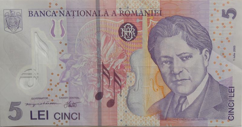 Bancnotă de 5 lei românești — ilustrație pentru taxe și salariu