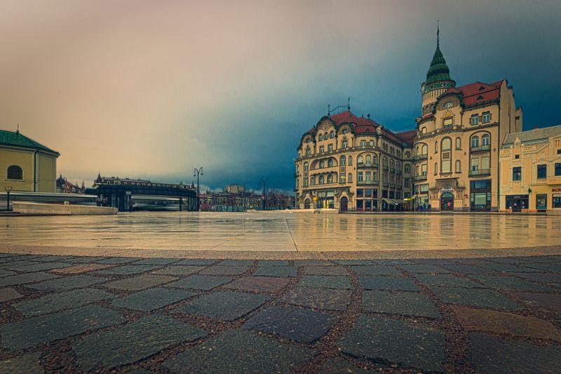 Palatul Vulturul Negru din Oradea, peisaj de iarnă